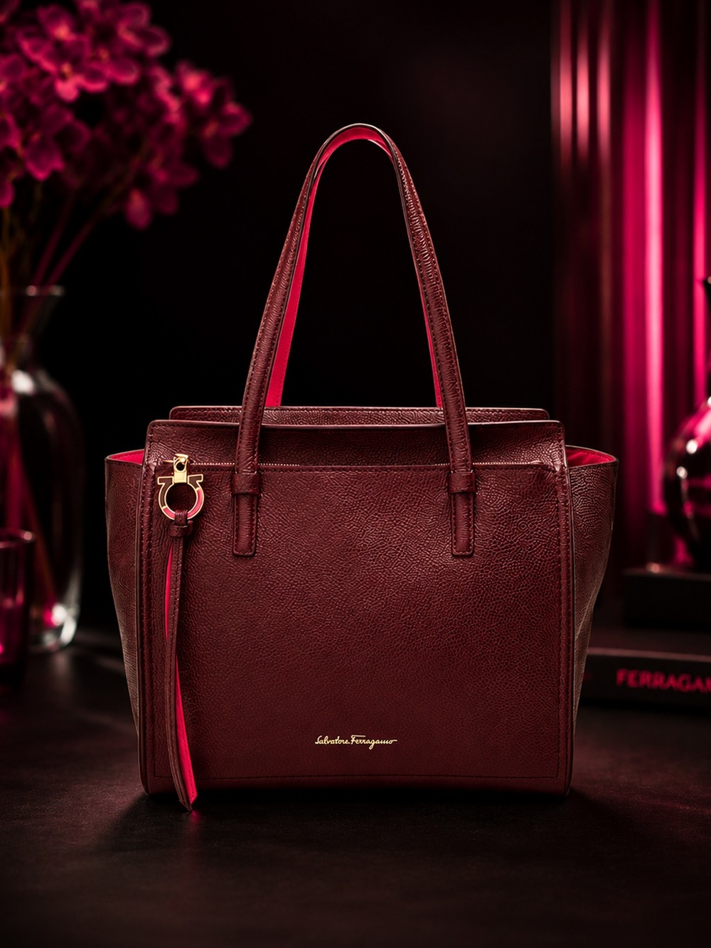 Salvatore Ferragamo Amy Gancini Red Leather Tote Bag | Like New | Authentic